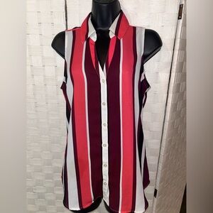 Express Coral, Maroon and White Striped Sleeveless Shirt